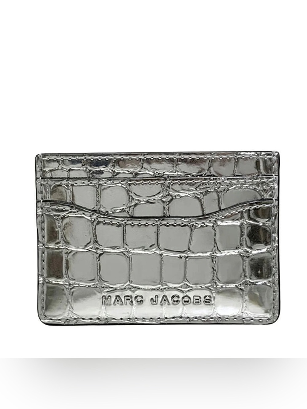 Marc Jacobs silver croc embossed card case